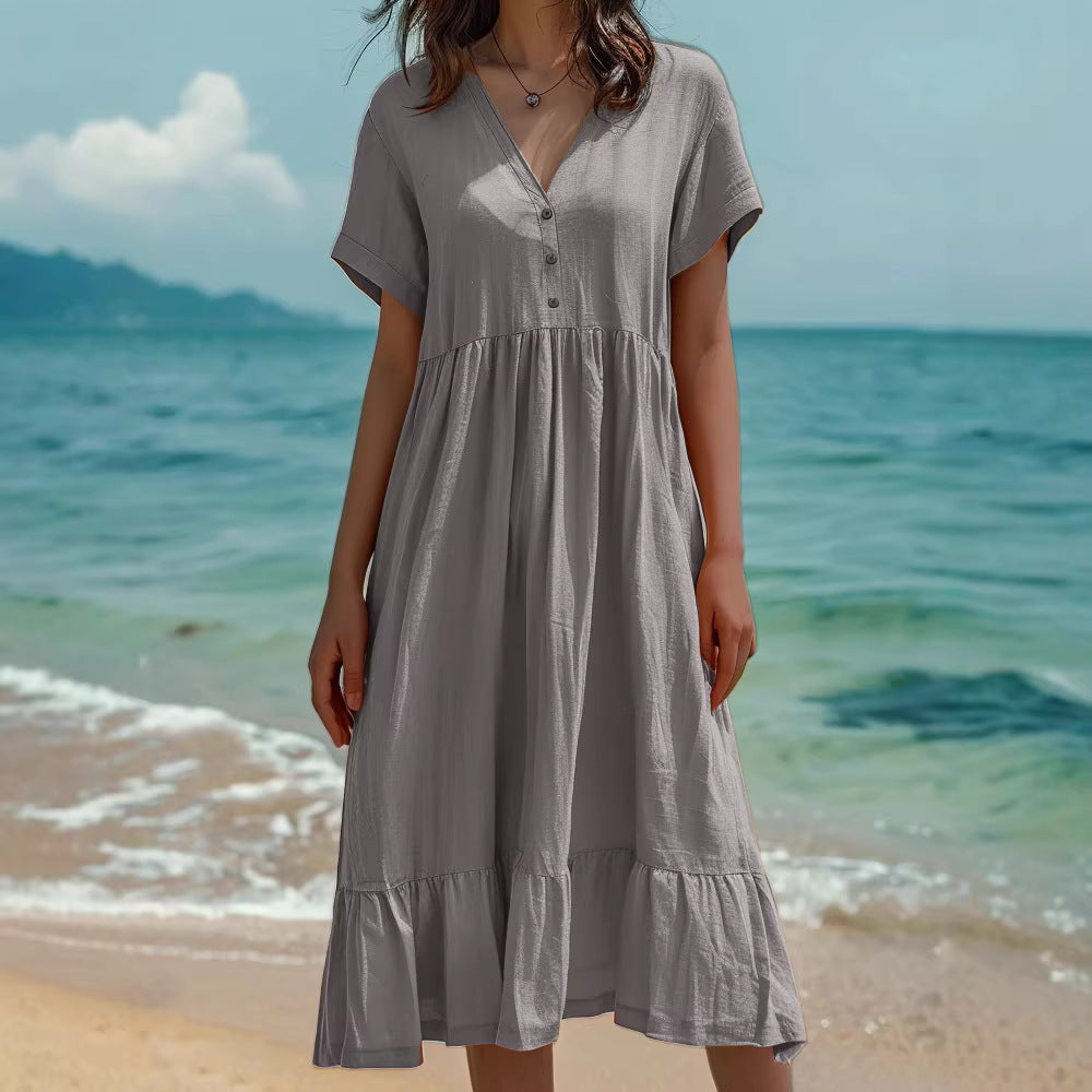 Women's Solid Color Sleeve Fashion Pleating Dress