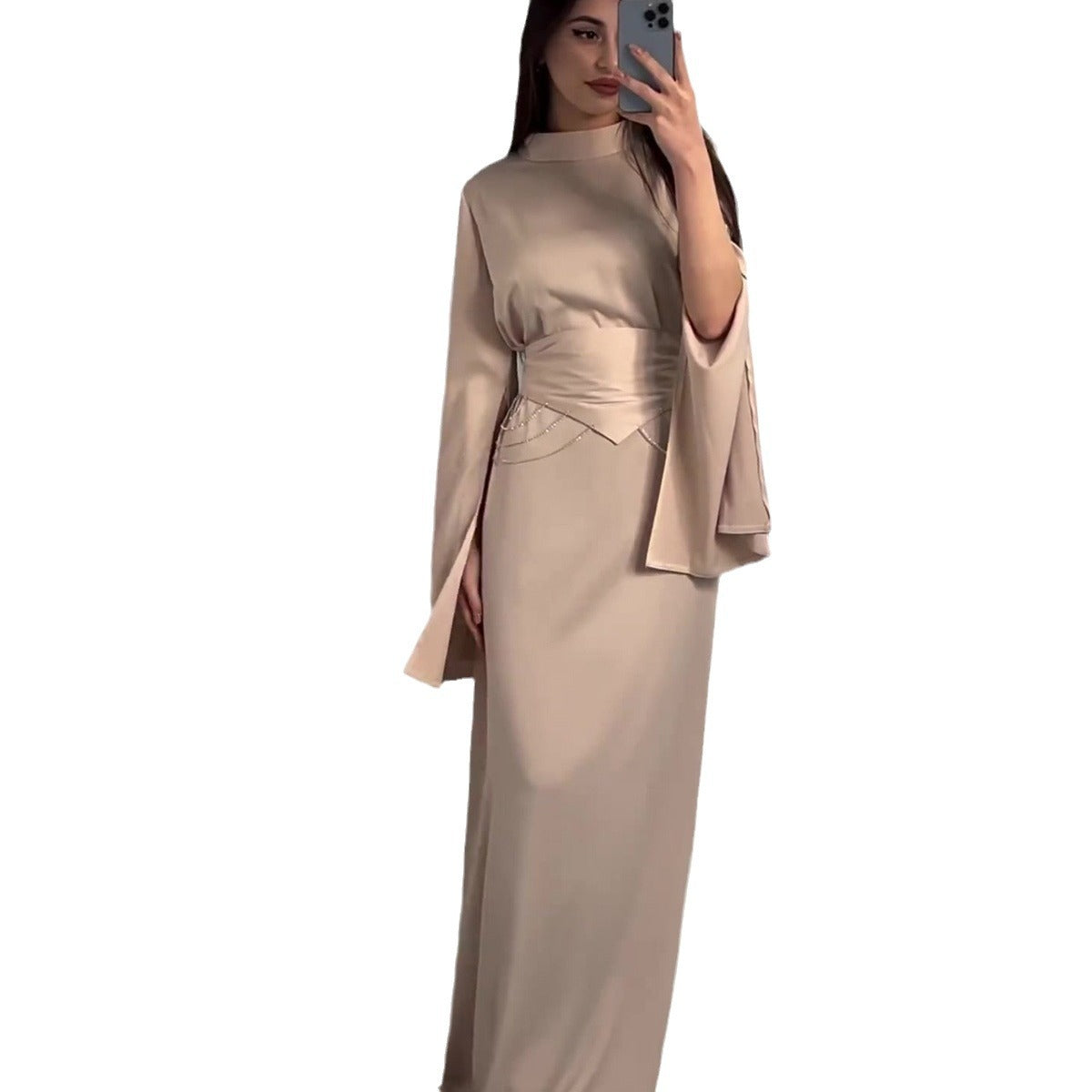 Spring Palace Style Satin Temperament Collar Long Dresses