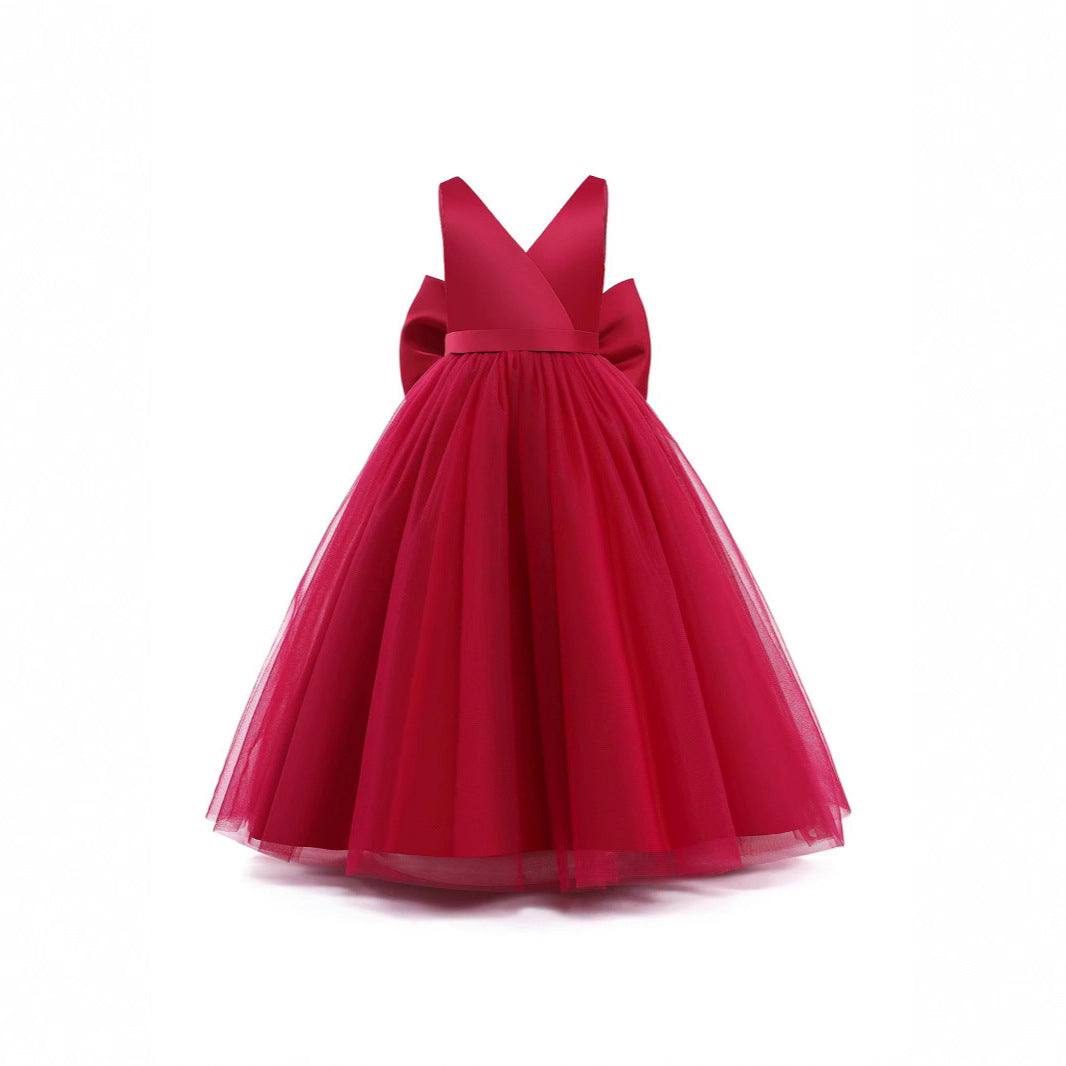 Children's Sleeveless Satin Mesh Birthday Performance Puffy Dresses