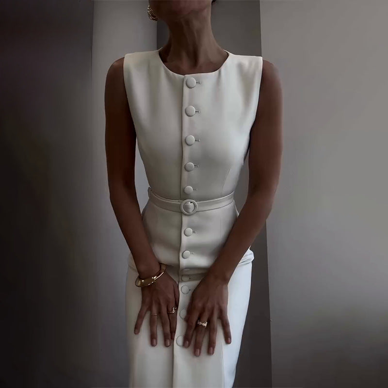 Women's Solid Color Round Neck Sleeveless Single Dresses