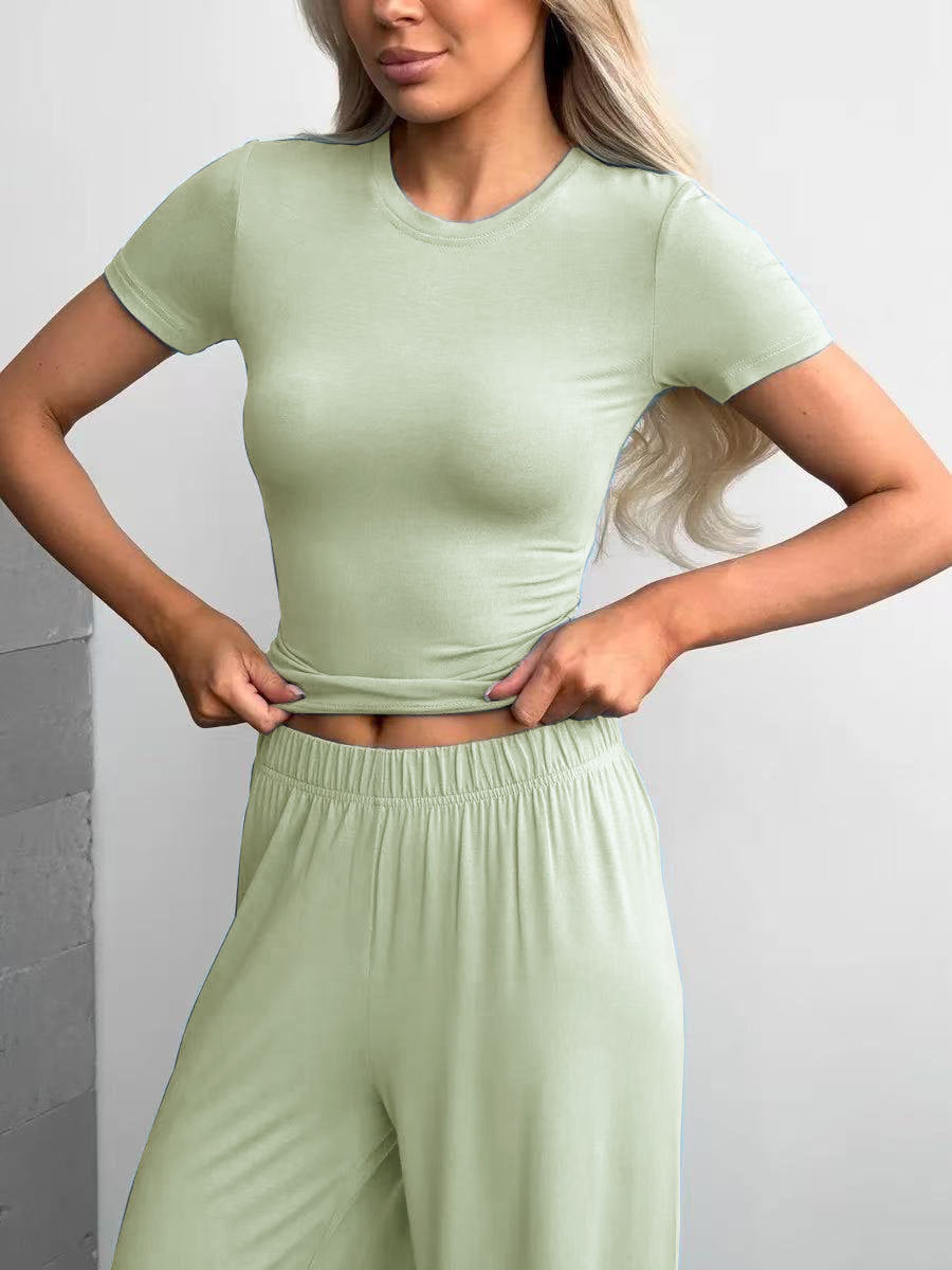 Women's Russian Knitting Short-sleeved T-shirt Trousers Two Suits