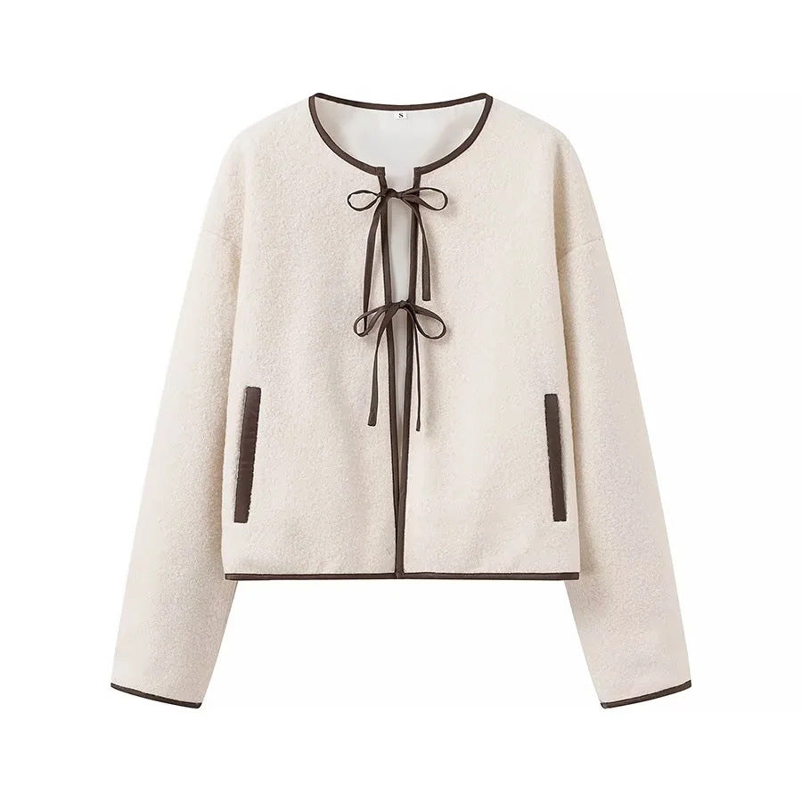 Women's Fashion Round Neck Bowknot Temperament Leisure Coats