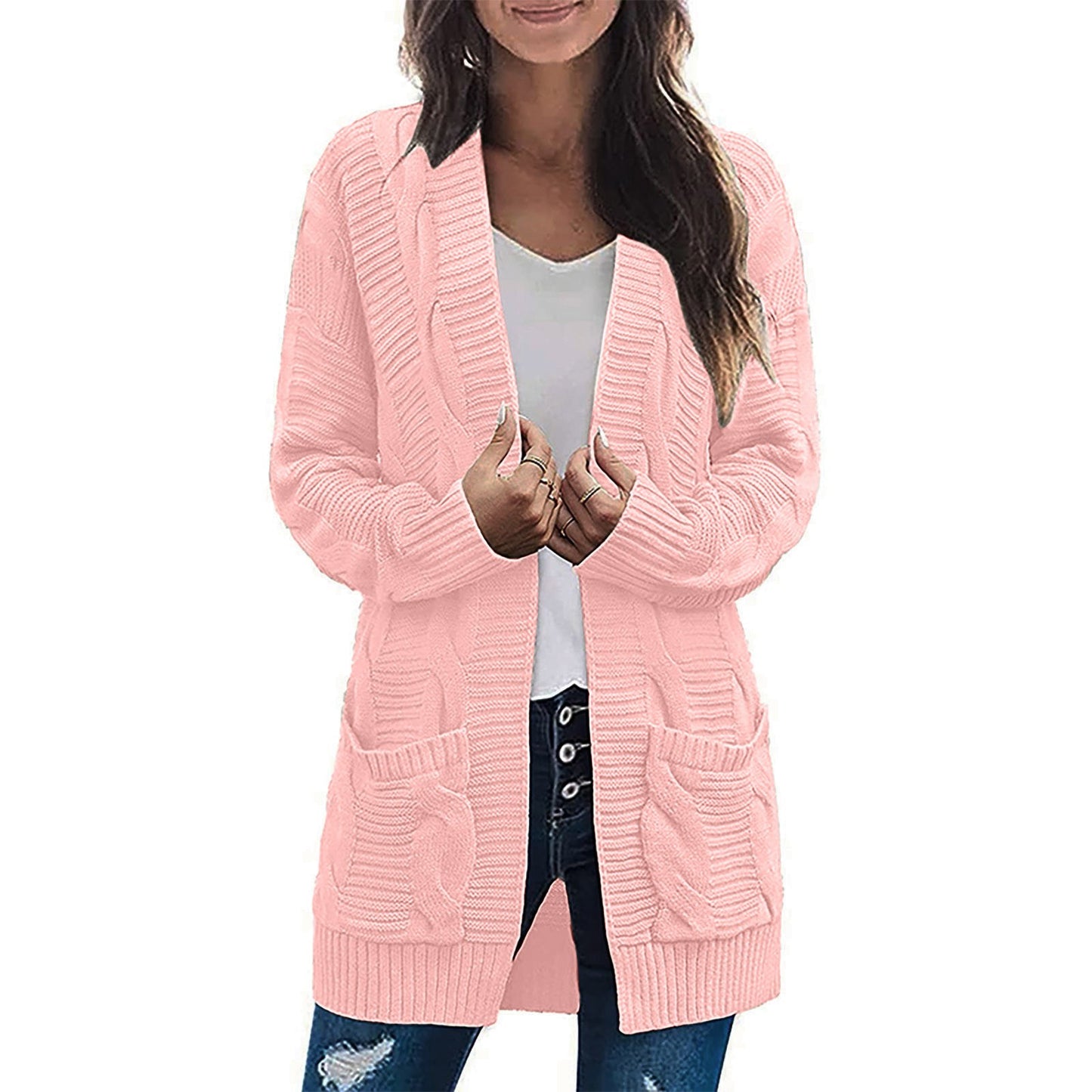 Women's Knitted Loose Solid Color Pocket Sweaters