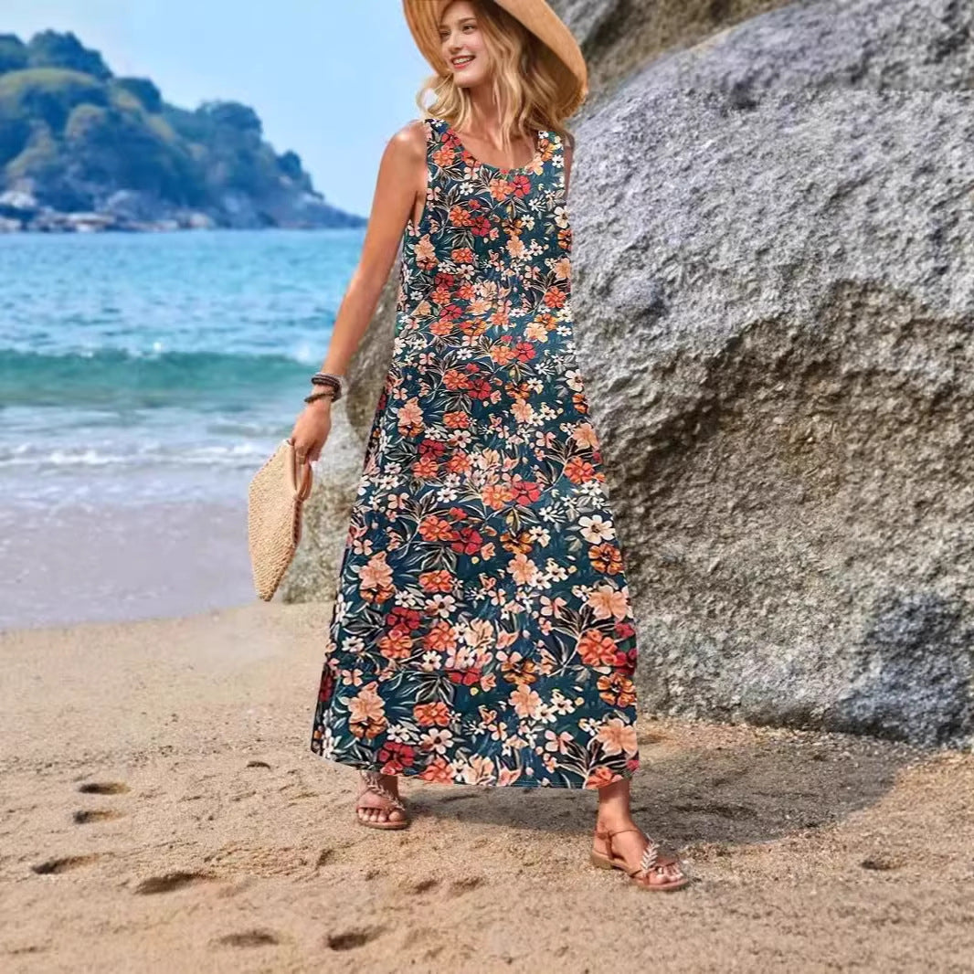 Elegant Women's Sleeveless Casual Bohemian Printed Dress