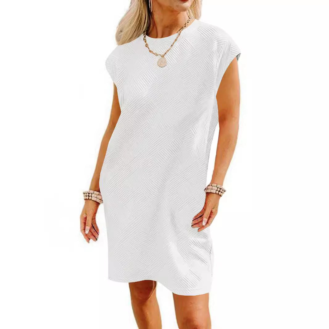 Women's Sleeve Round Neck Pullover Pocket Texture Fabric Dress