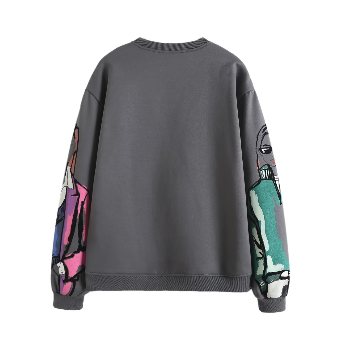 Women's Fleece-lined Hooded Round Neck Loose Printed Tops