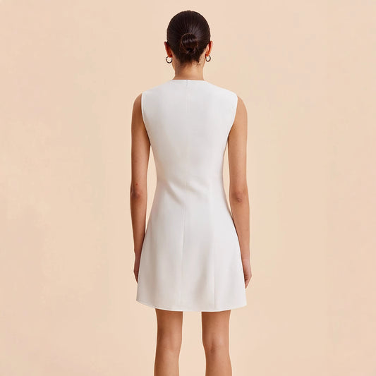 Women's Summer Sleeveless Round Neck Buckle Solid Dresses