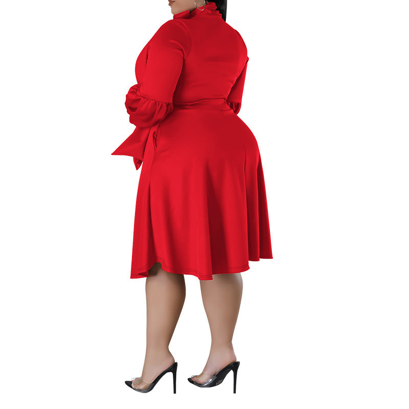 Women's Scarf Long-sleeved Bubble Sleeve Mid-length Dress Dresses