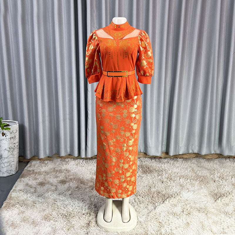 Women's Solid Color African Bronzing Rhinestone Printing Dresses