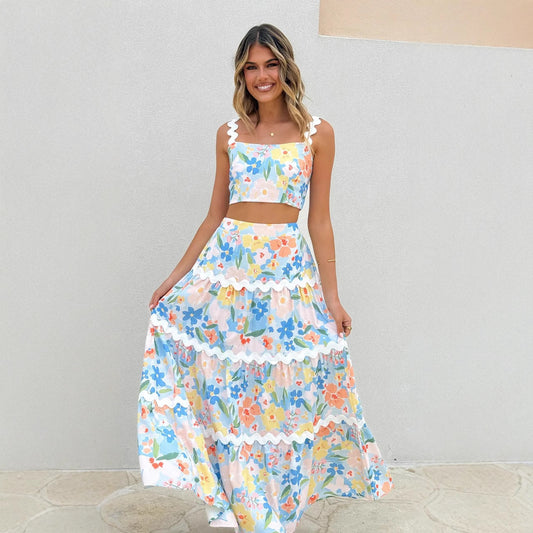 Stylish Temperament Lace Sling Two-piece Set Fashion Casual Suit