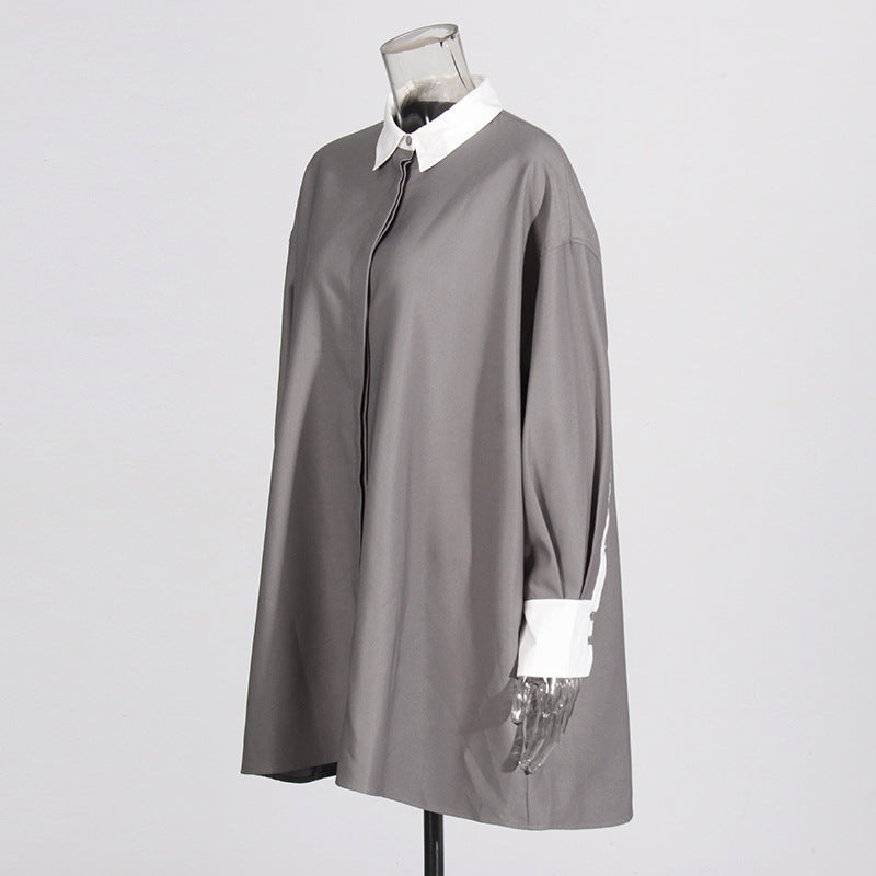 Women's Commuter Autumn Contrast Color Straight Loose Coats