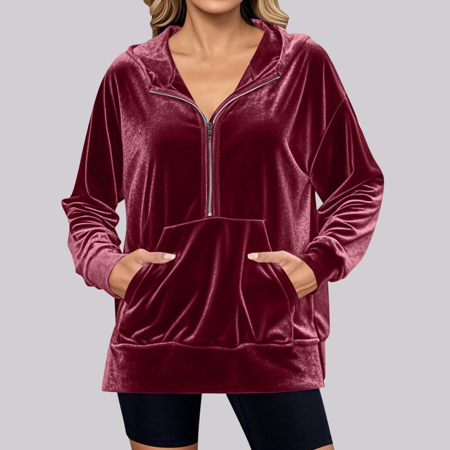 Women's Hooded Long Sleeve Fashion Suede Women's Sweater, Sweater