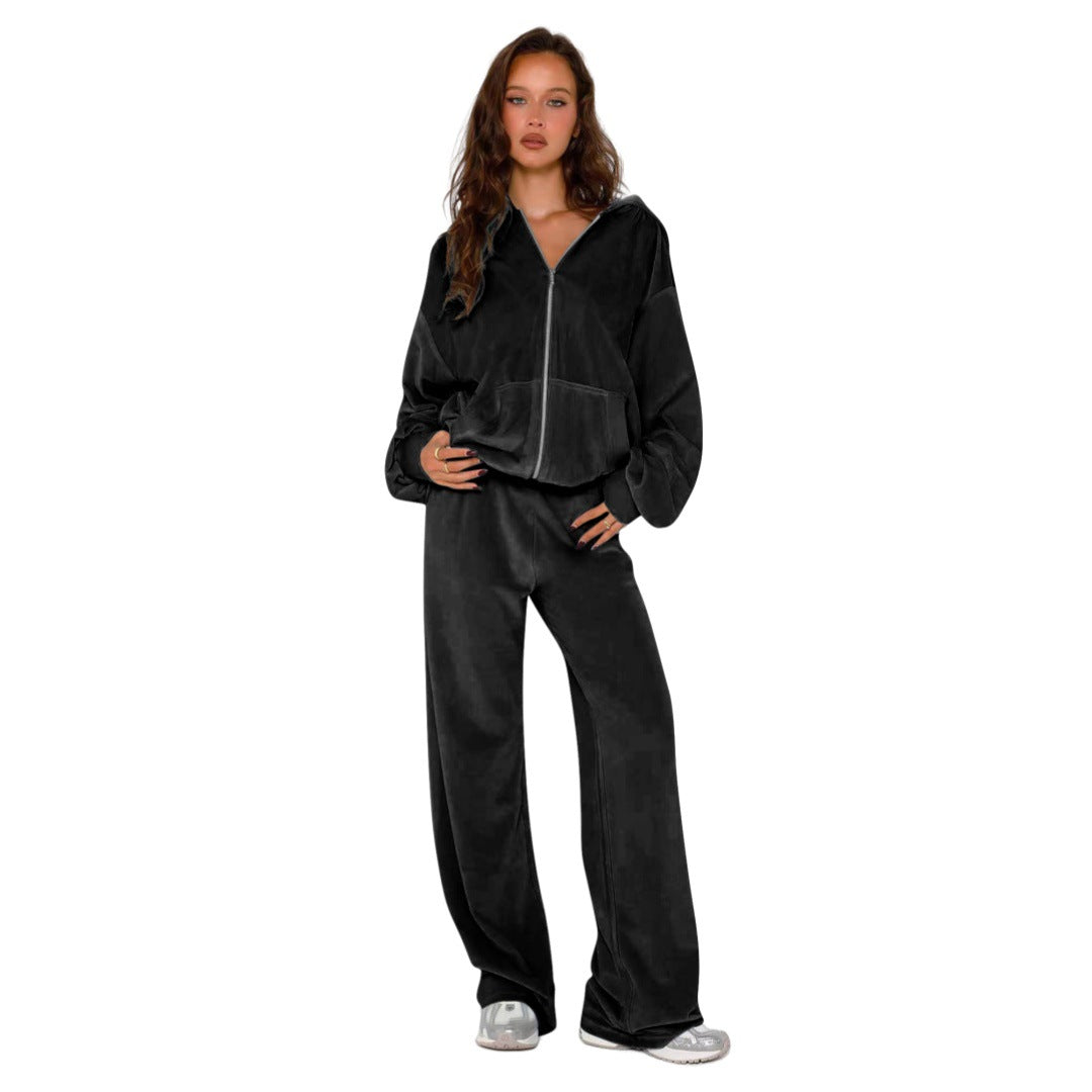 Women's Fashion Imported Veet Hoodie Two-piece Set Suits