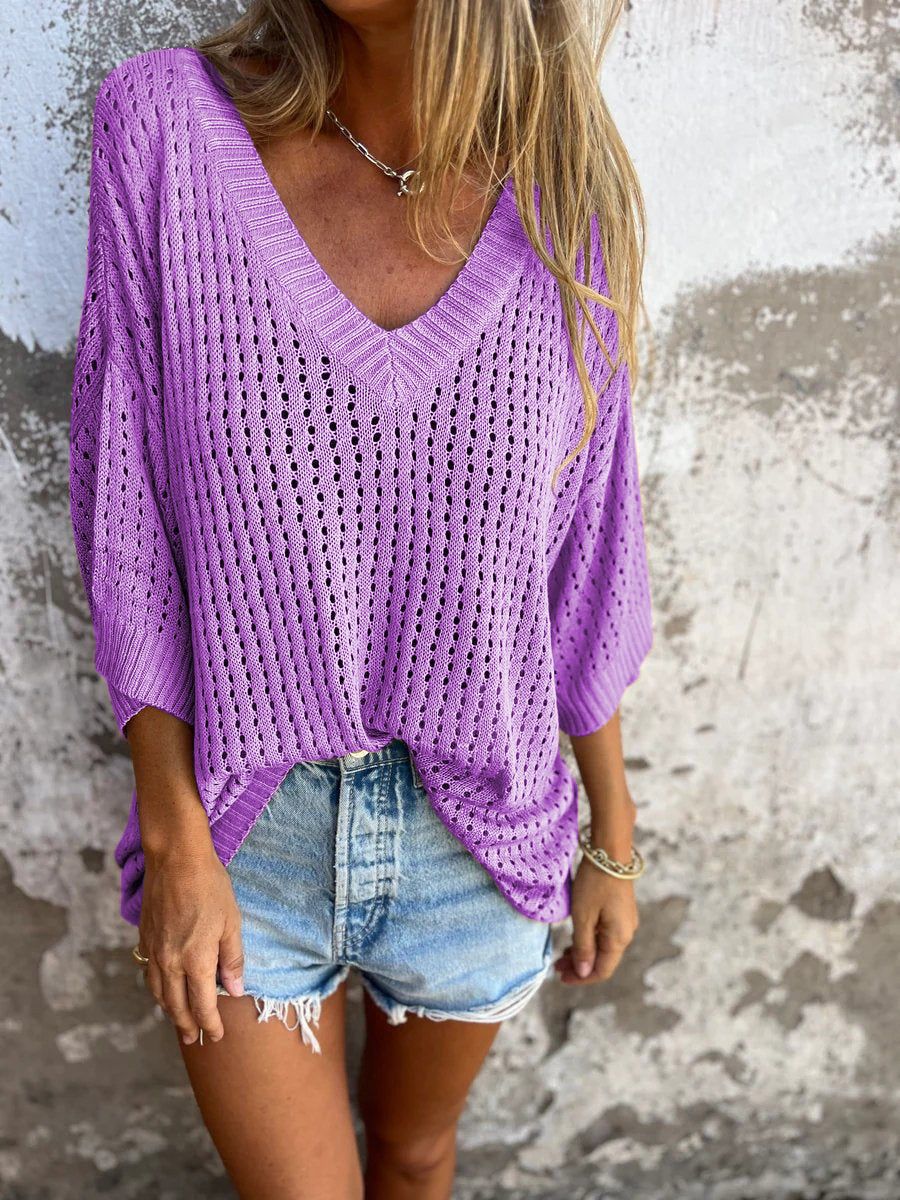 Women's T-shirt Hollow Out Outer Match Long-sleeved Knitted Knitwear