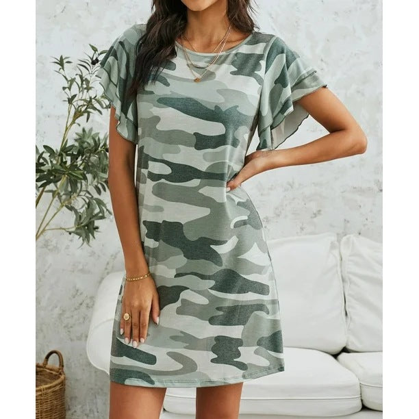 Women's Loose Camouflage Summer Short-sleeved Round Neck Dress