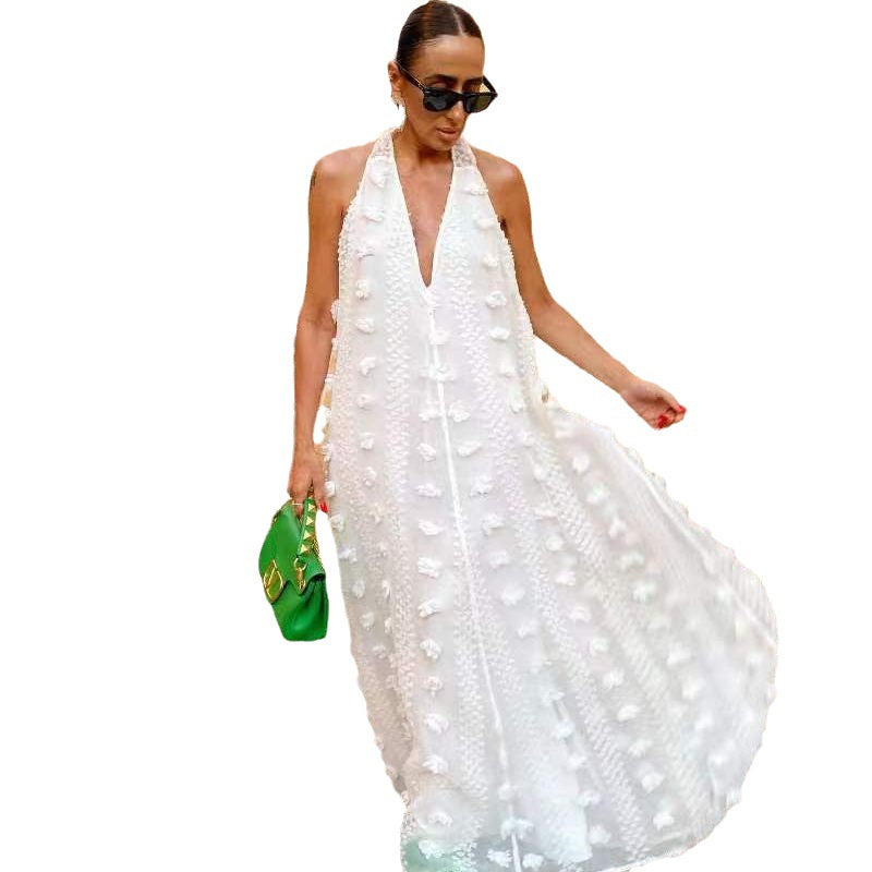 Women's Vacation Style Halter Three-dimensional Flower Ribbon Dress Summer Dresses