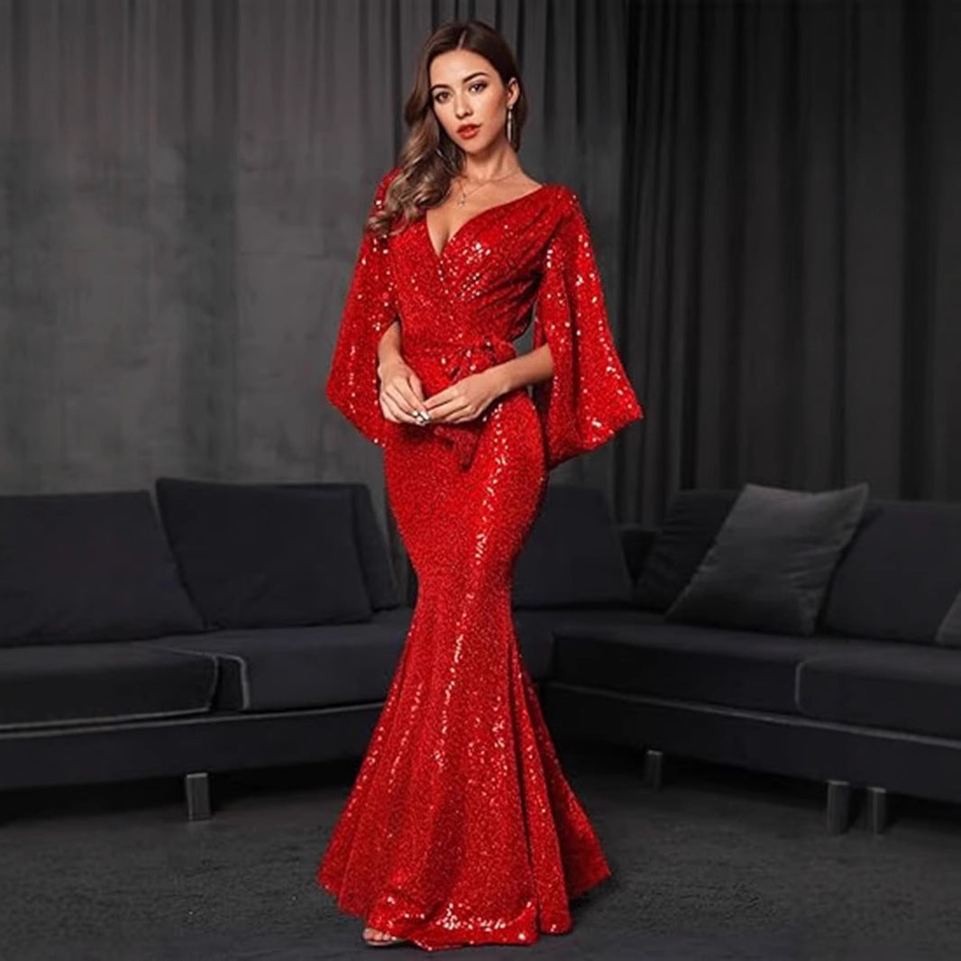 Bridal Summer Dress Sexy Slit Sequined Dresses