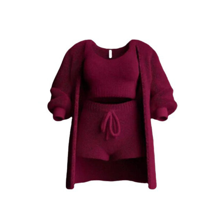 Knitted Plush Long Sleeve Three-piece Set Fashion Casual Suit