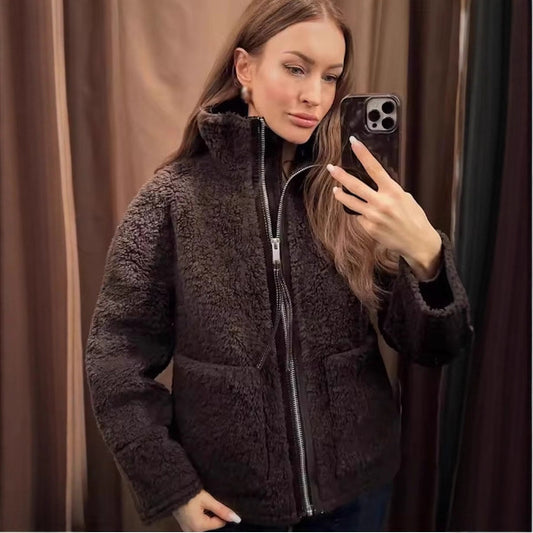 Women's High Neck Long Sleeve Pocket Decoration Coats