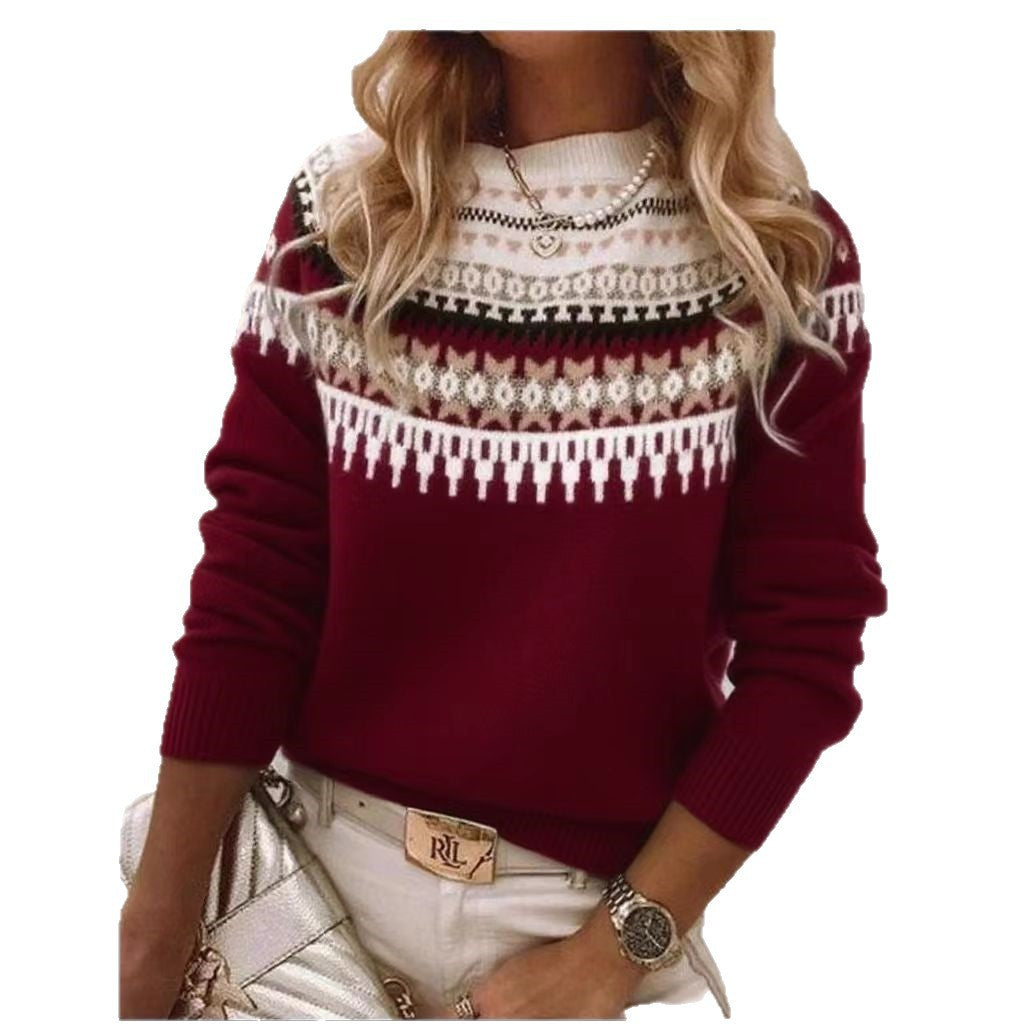 Women's Round Neck Multicolor Loose Fashion Pullover Sweaters