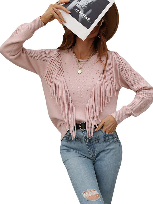 Women's Pullover Loose Solid Color Fashion Tassel Sweaters