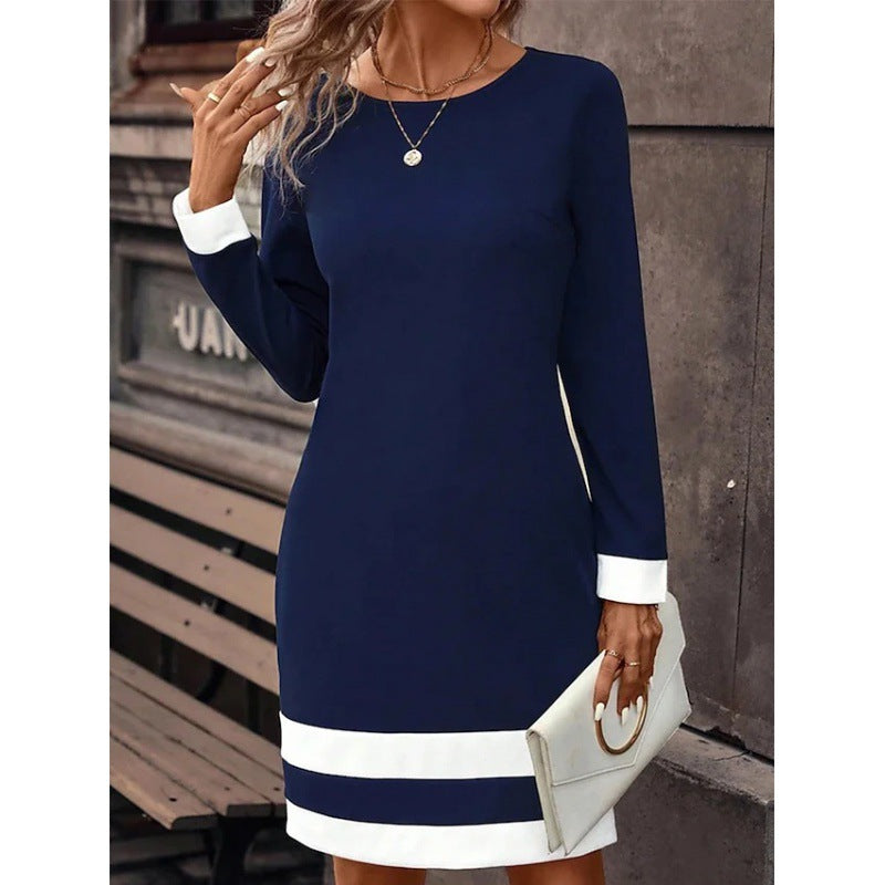 Women's Fashion Tight Color-matching Dress Long Sleeve Dresses