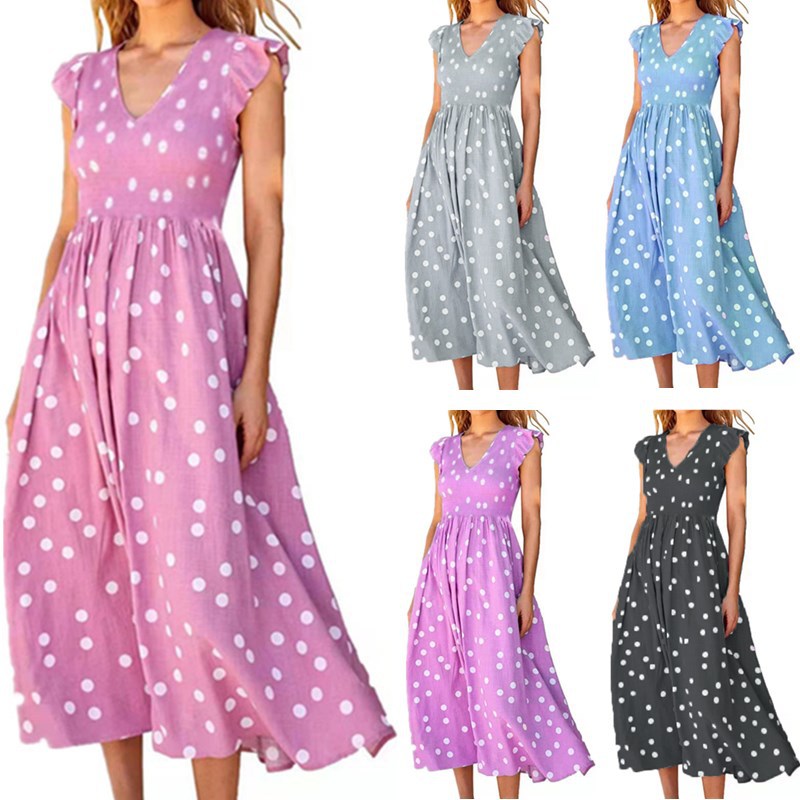 Women's Tight Waist Large Polka Dot Printed Dress