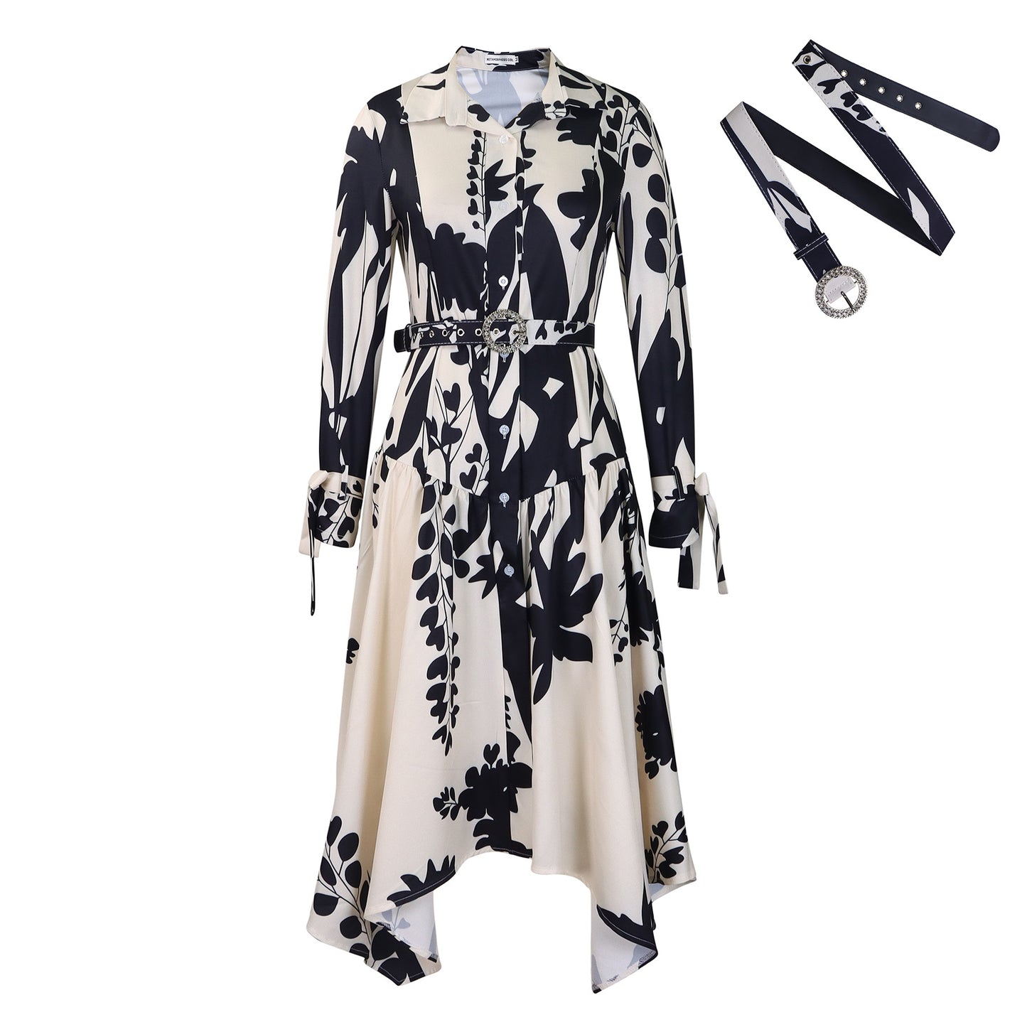 Women's Fashion Temperament Printed Lapel Long Sleeve Dress