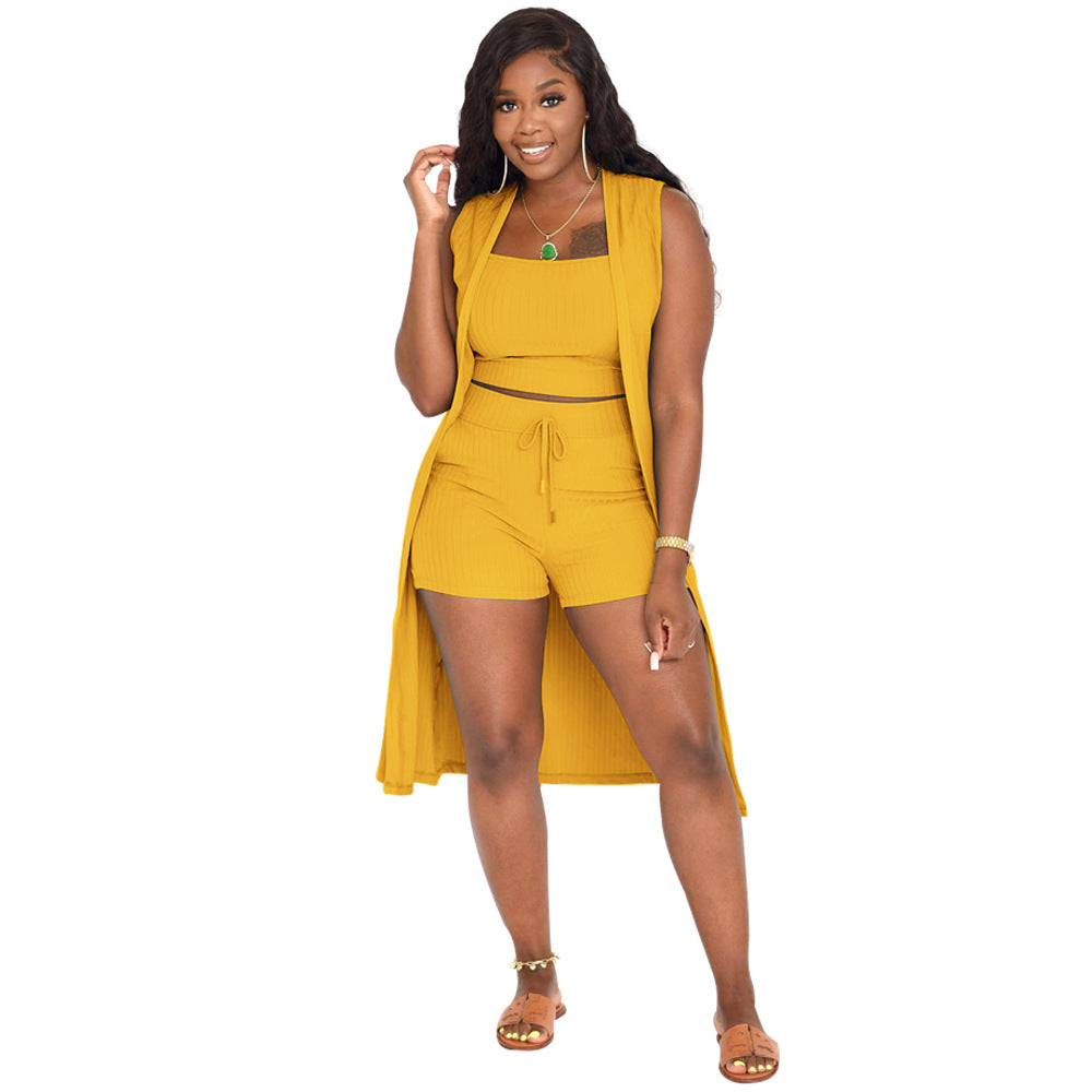 Women's Sunken Stripe Solid Color Three-piece Suits