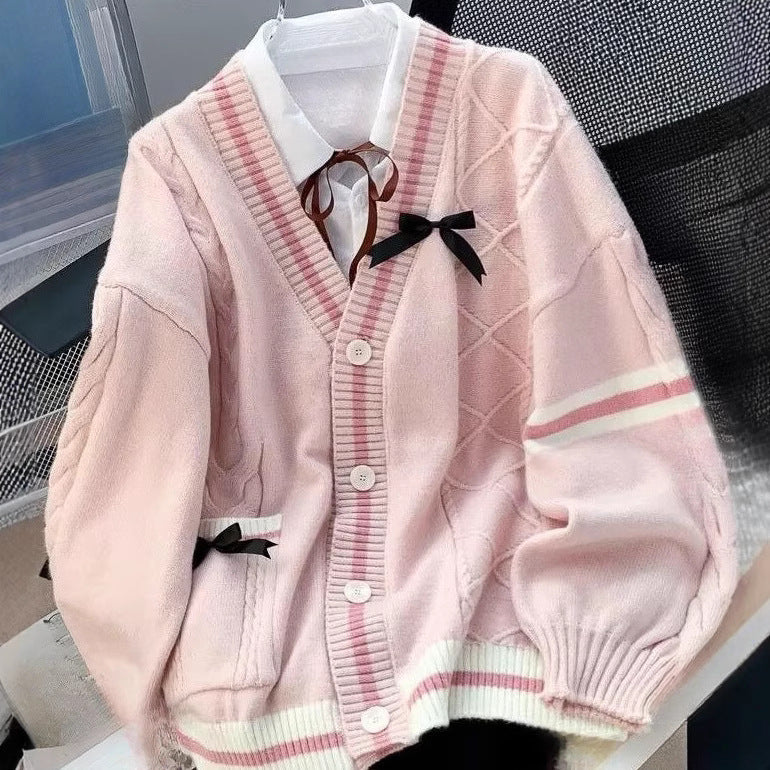 Women's Lazy Style Design Knitted Bow Twist Sweaters