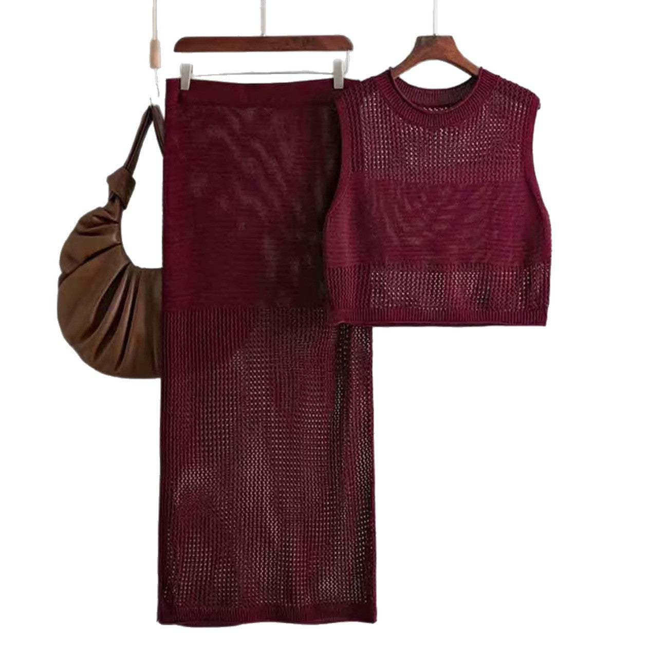 Hollow Sleeveless Summer Knitted Slit Two-piece Sweater
