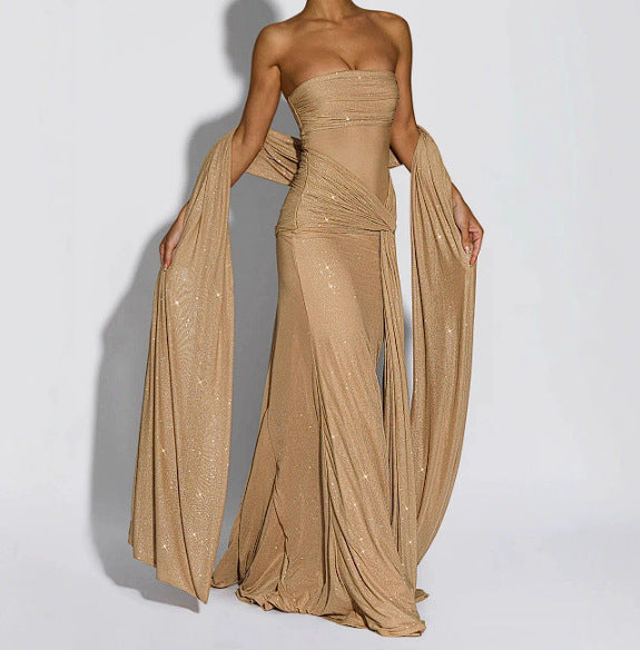 Women's Elegant Fashion Irregular Sequined Tube Ribbon Dresses