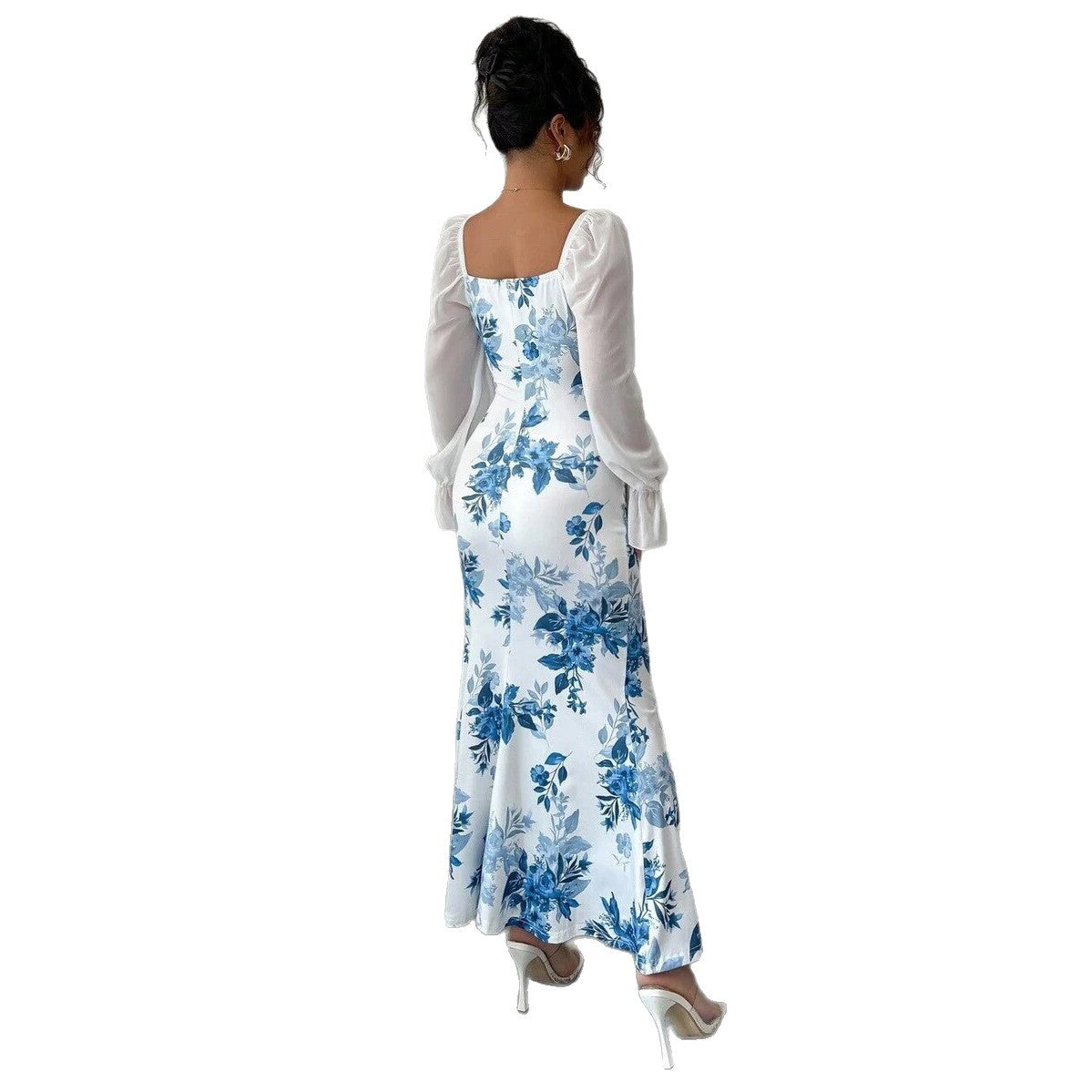Women's Elegant Pleated Waist Floral Horn Sleeveless Dress