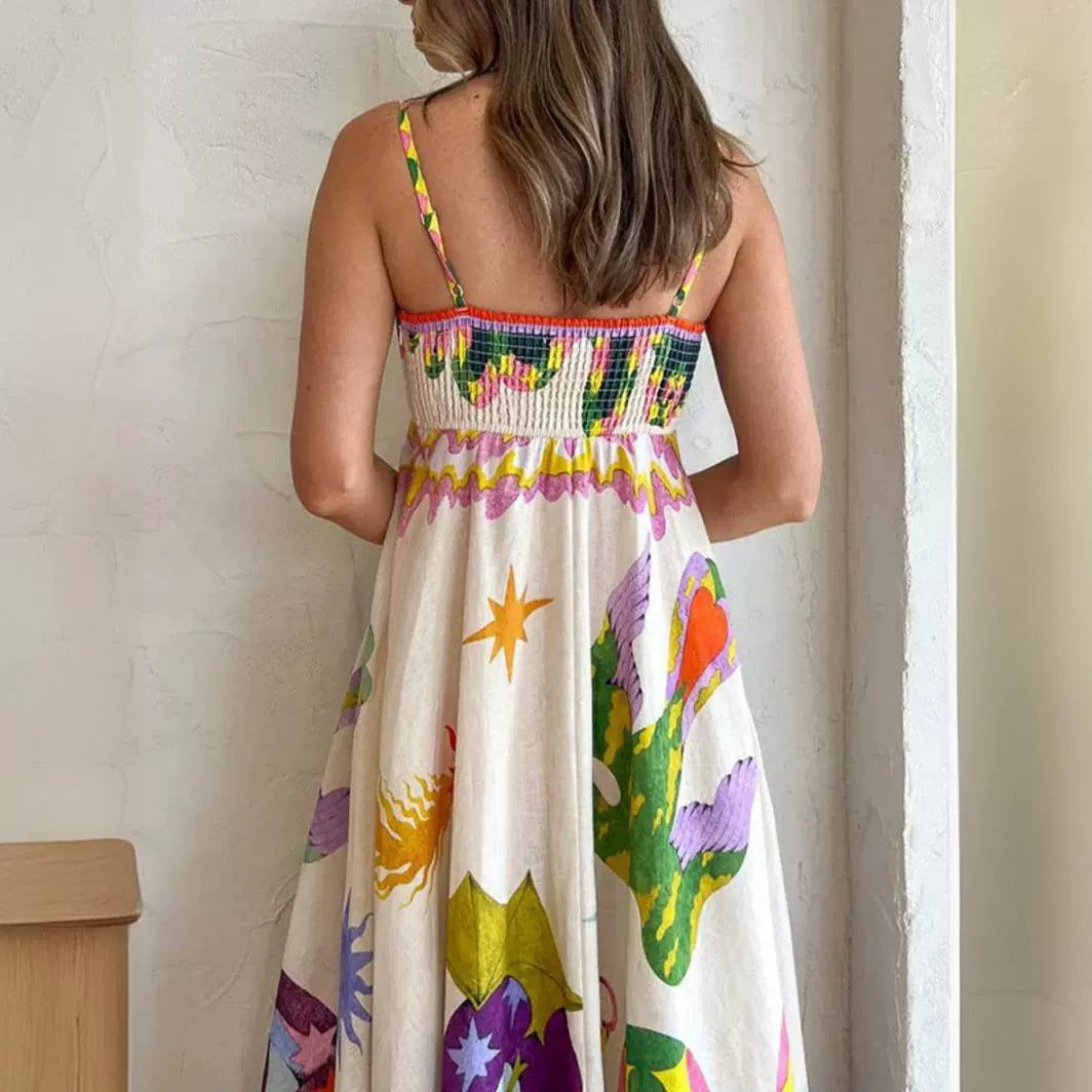 Summer Elegant Positioning Printed Sleeveless High Waist Large Swing Dress