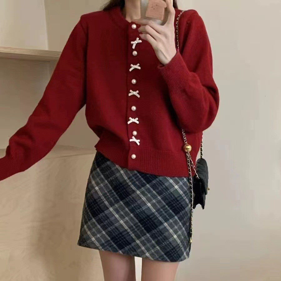 Korean Style Sweet Red Bow Younger Fashion Women's Sweater
