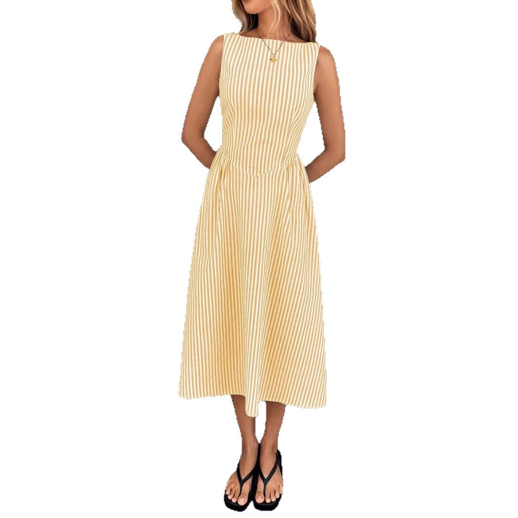 Cool Simple Round Neck Waist Trimming Slimming Temperament Dress