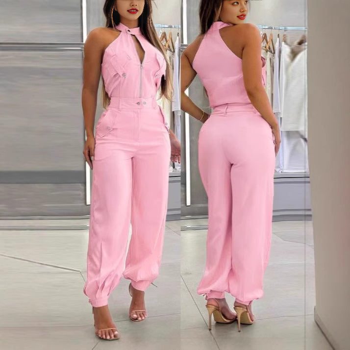 Women's Summer Sleeveless Slim Overalls Two-piece Set Suits