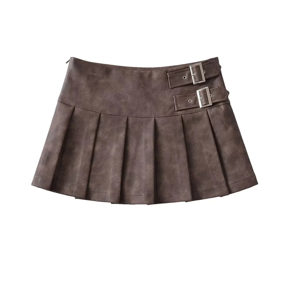 Women's Hot Retro Waist Distressed Leather Pleated Skirts