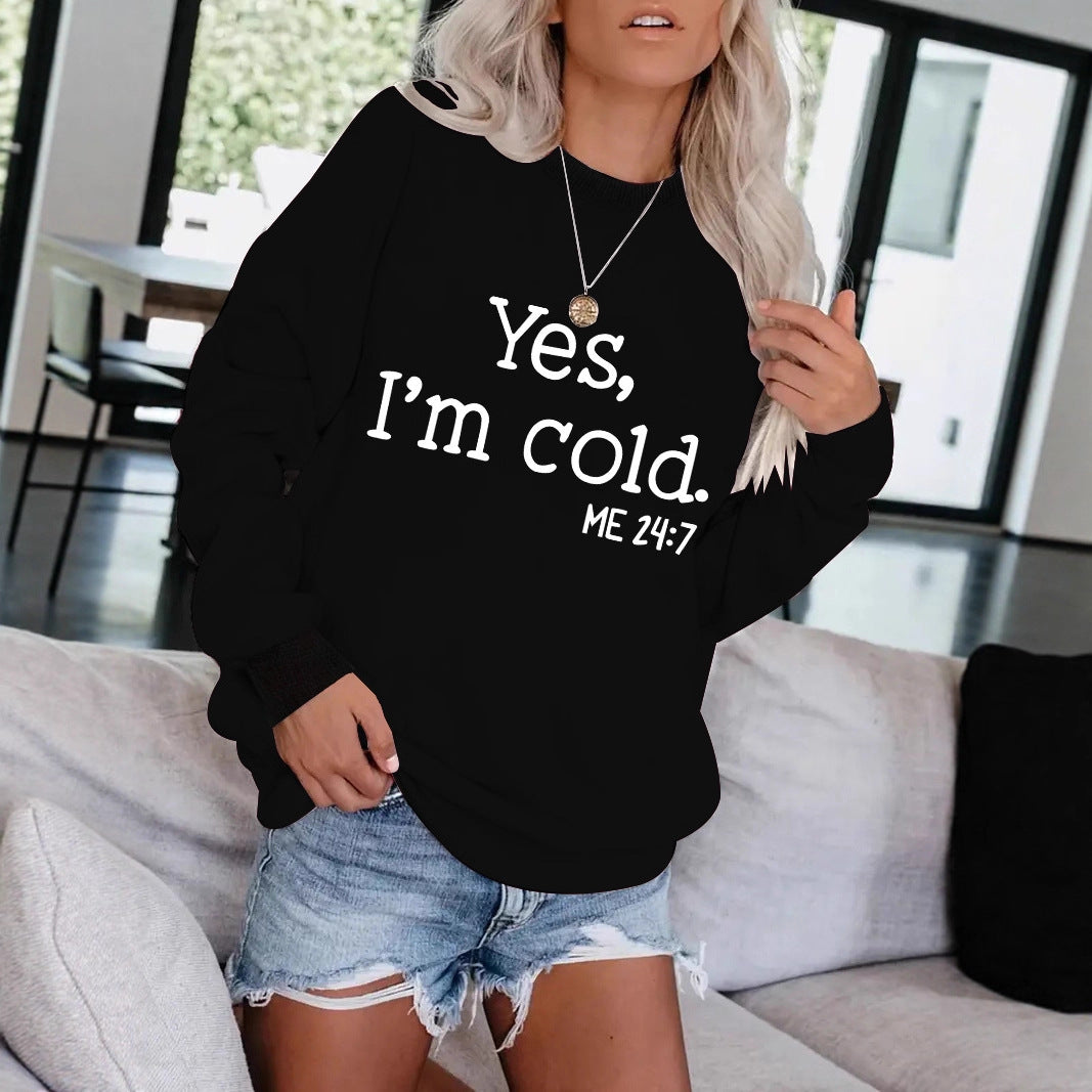Women's Round Neck Slogan Pattern Trendy Long-sleeved Tops