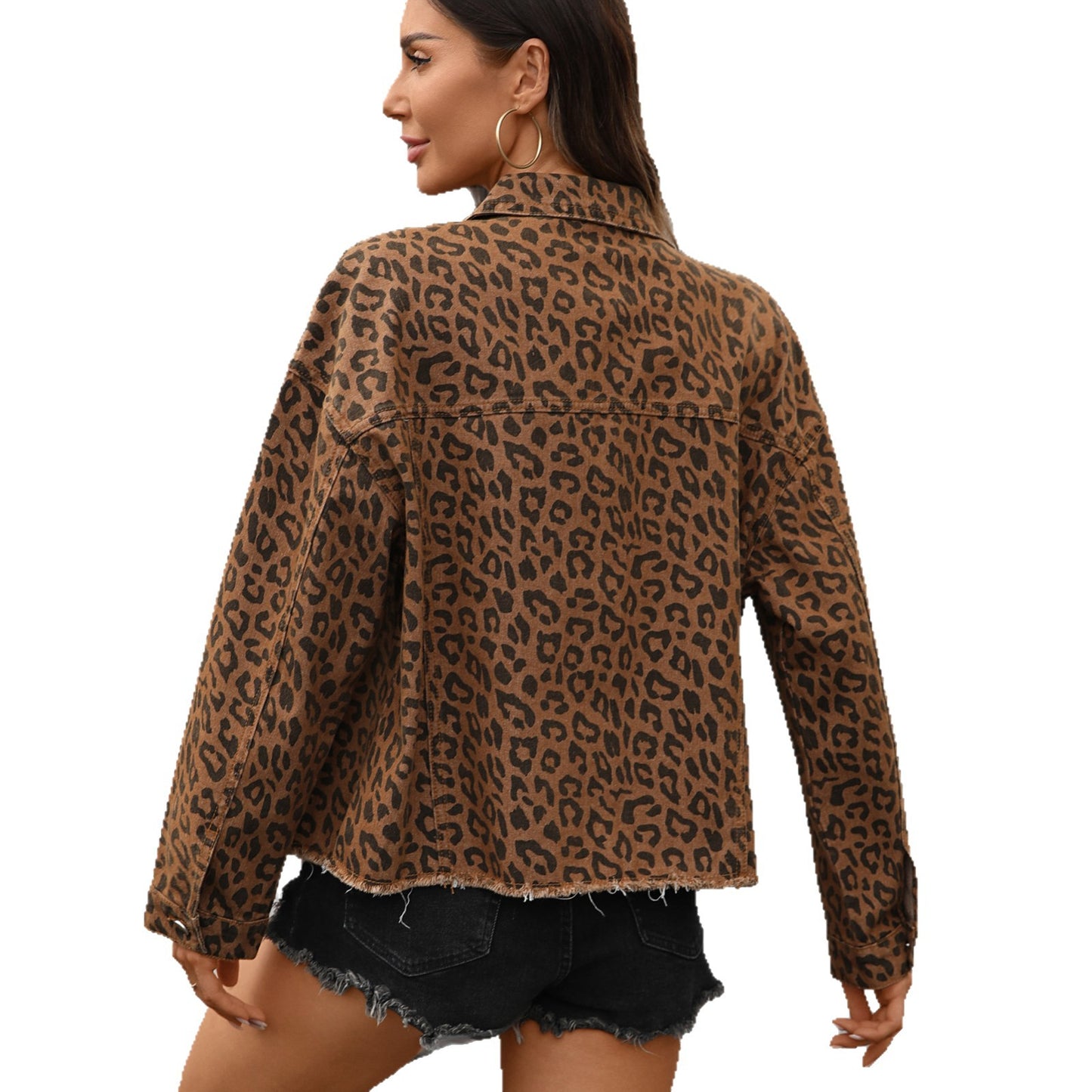 Women's Loose Street Personalized Leopard Print Denim Jackets