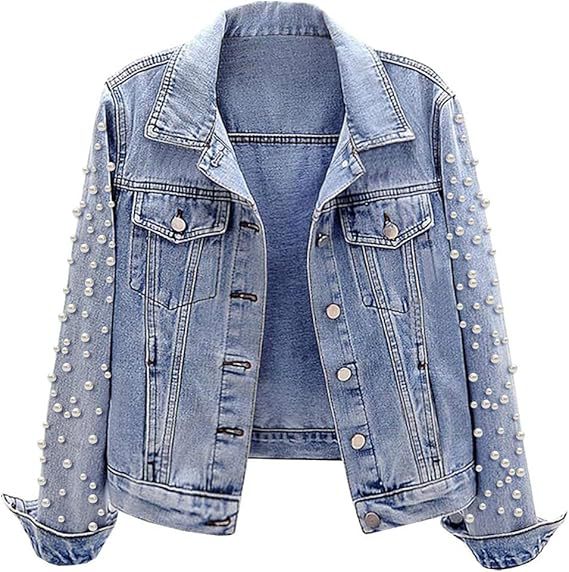 Women's Trendy Glamorous Denim Beaded Casual Jackets
