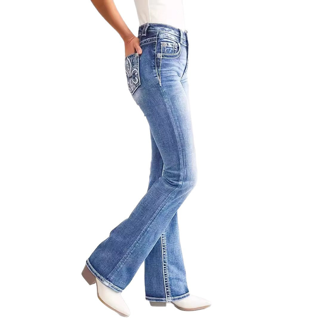 Women's Embroidery Elements Slim Fit Break Jeans