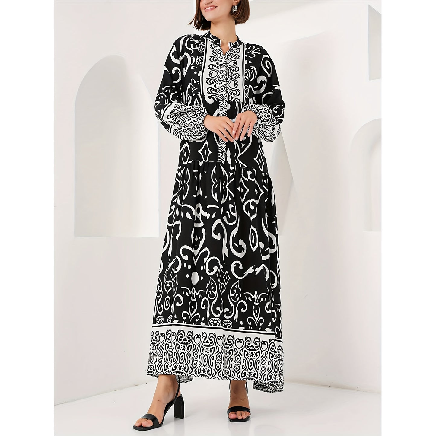 Women's Black Long Robe Elegant Loose Sleeve Dress