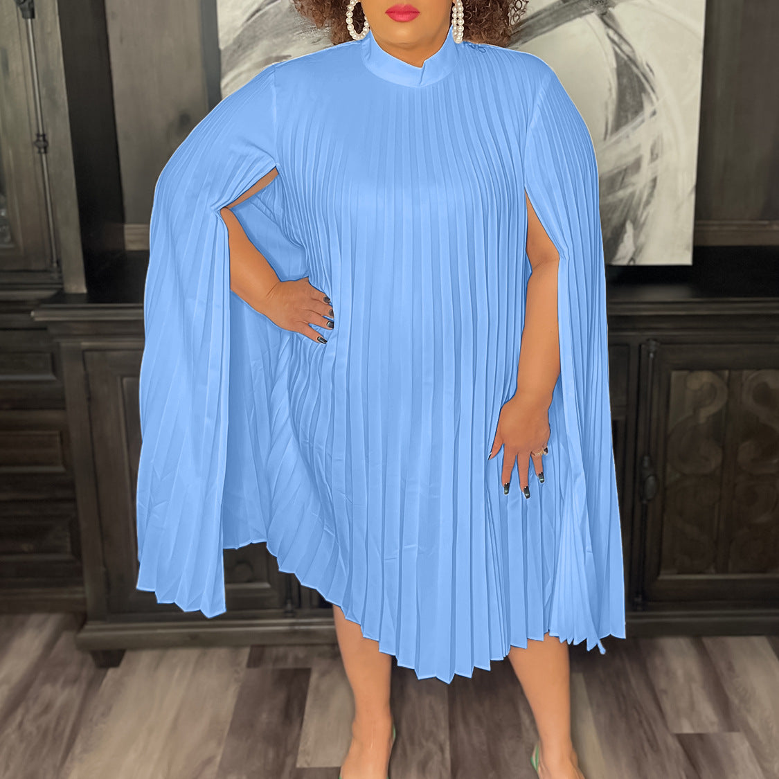 Women's Fashion Elegant Cape Loose Pleated African Dress