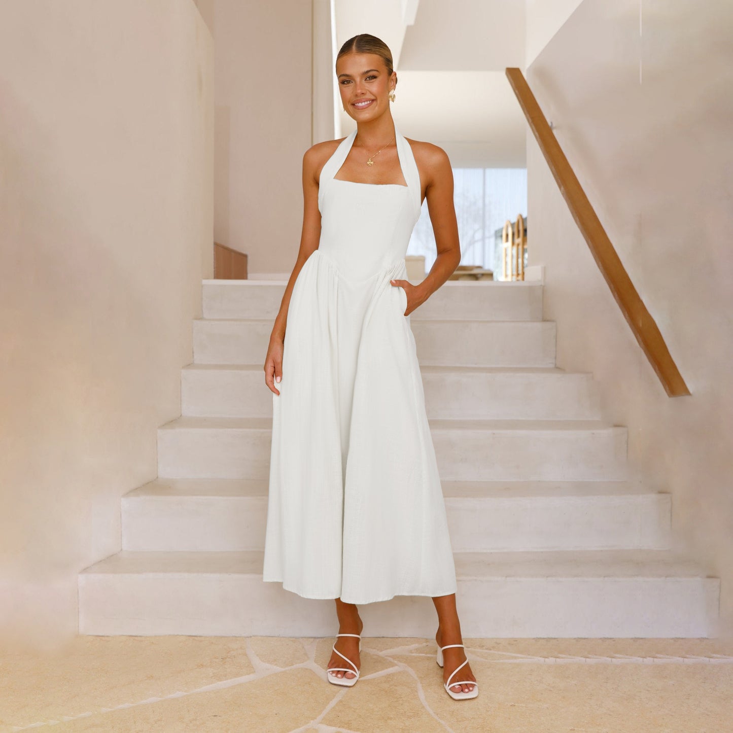 Women's Summer With Pocket Temperament Wide Camisole Dresses