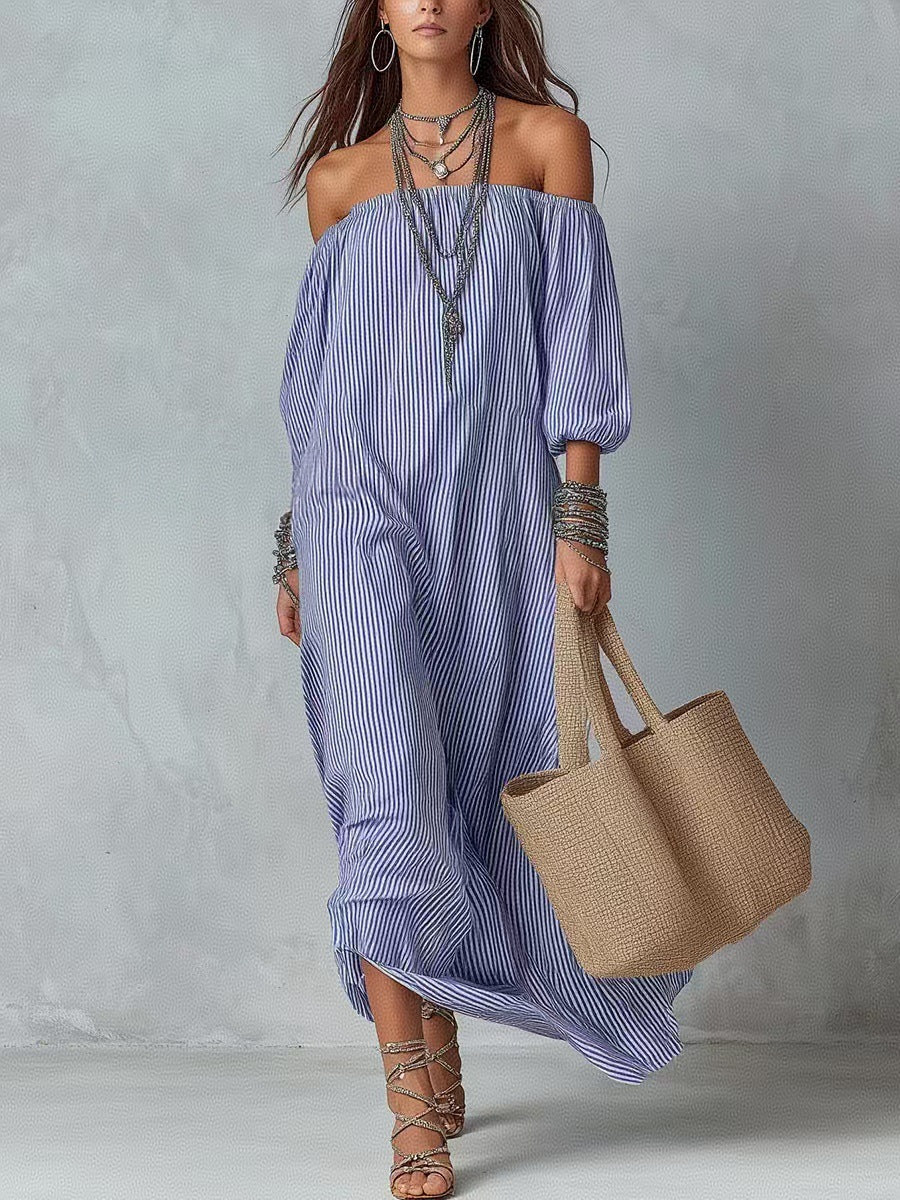 Women's Elegant Striped Loose Holiday Fashion For Dress