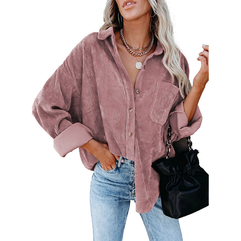 Women's Comfortable Corduroy Loose Button Shirt Blouses