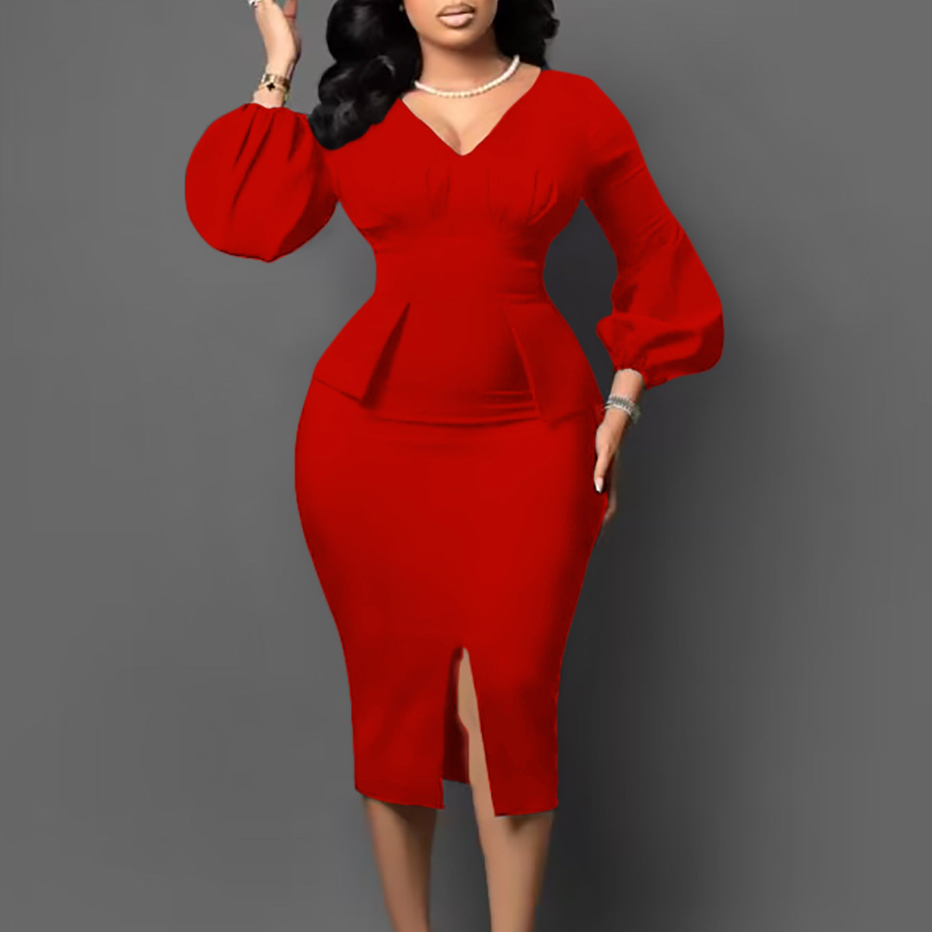 Women's Puff Sleeve Slit Pencil African Dress