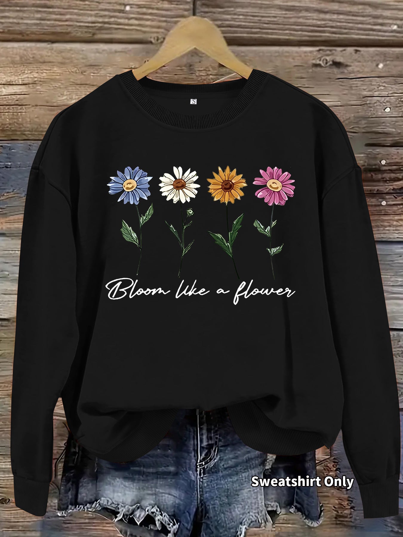 Women's Floral Graphic Print Crew Neck Casual Long Women's Sweater, Sweater
