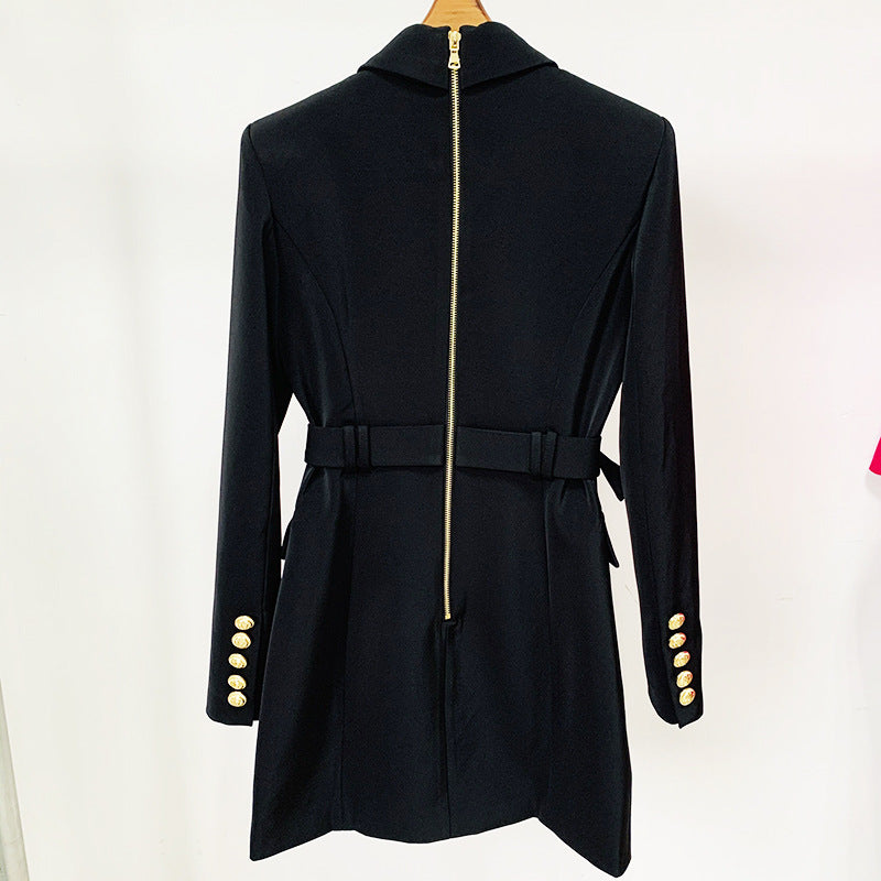 Double Breasted Metal Buckle Belt Slim Dress